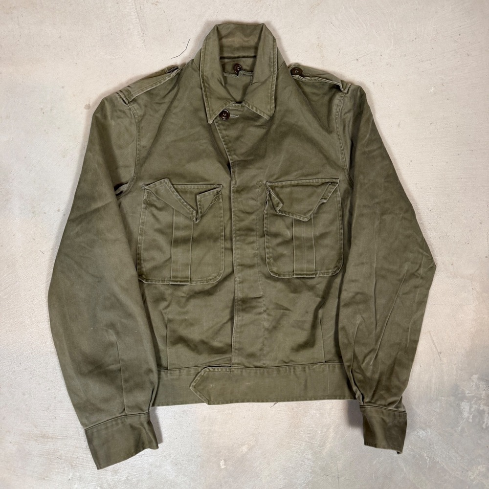 Vintage Military WW2 Ike Jacket Olive Drab Green Cotton Cropped Field Coat Small